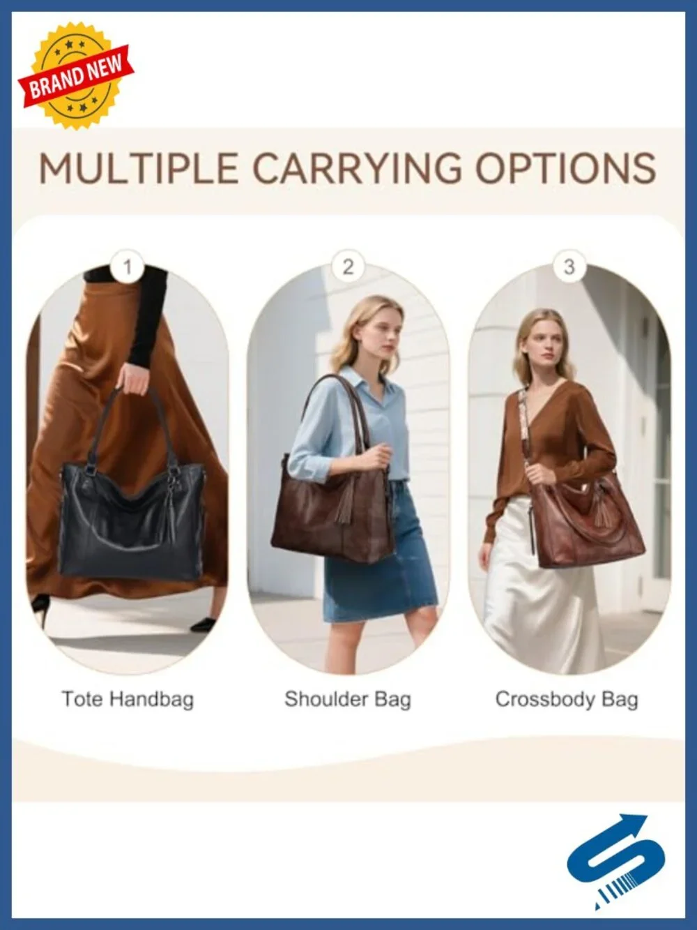Faux Leather Hobo Bag with Zipper Guitar Strap - Roomy Tote Purse